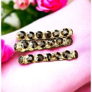 Very Fancy Set of Three (3) Silver Stretchy Bracelets with Faceted Black Stones